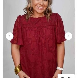 New Plus Size Elegant Red Lace Women Top